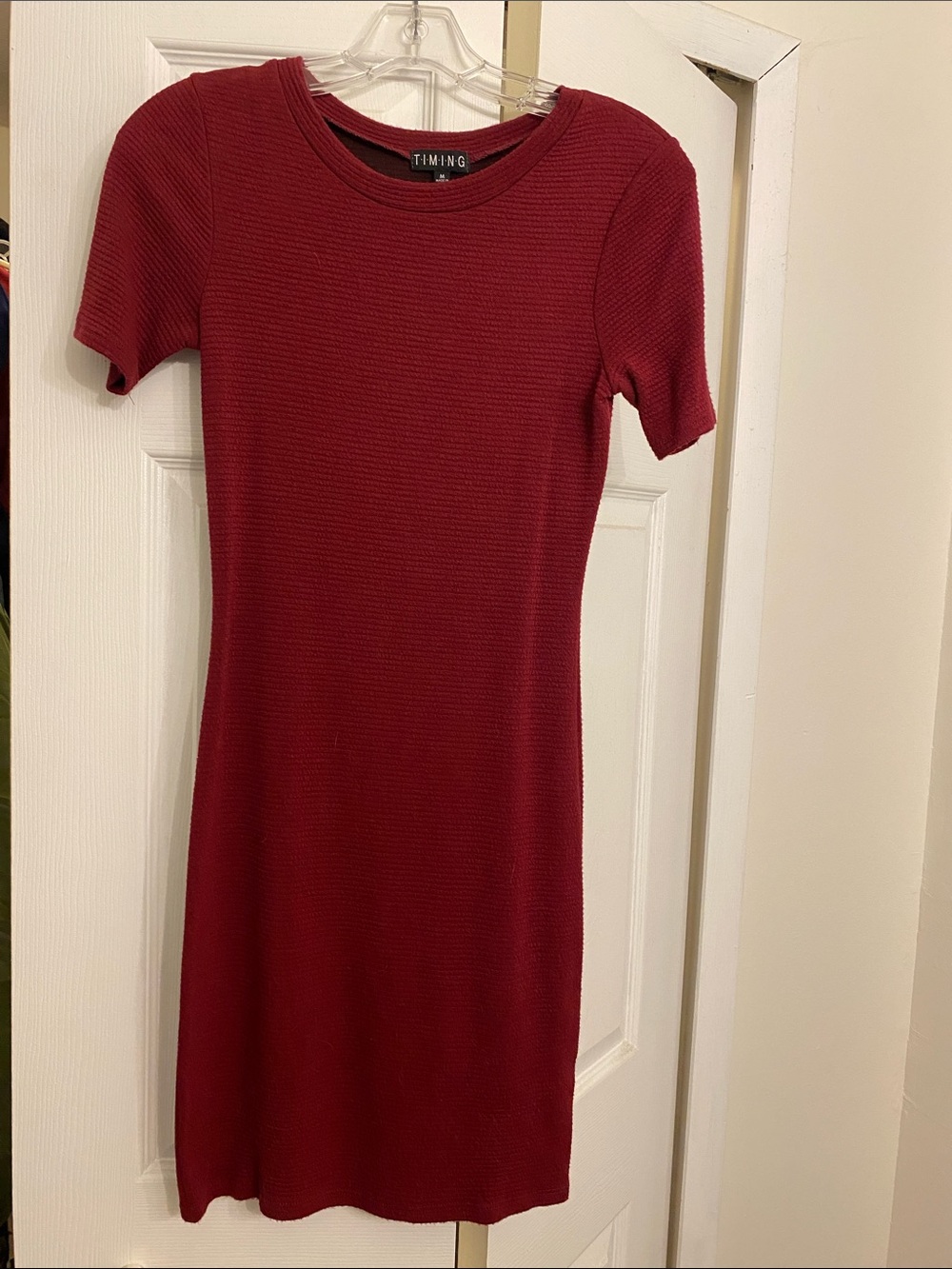 Timing Burgundy Ribbed Short Sleeve Mini Dress